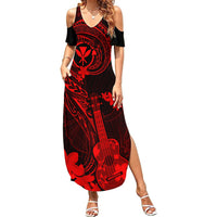 Hawaii Summer Maxi Dress Ukulele Mix Polynesian Plumeria Red Version LT14 Women Red - Polynesian Pride