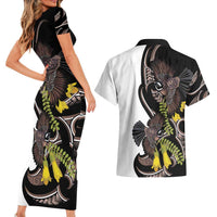 New Zealand Valentines Day Couples Matching Short Sleeve Bodycon Dress and Hawaiian Shirt Piwakawaka Lovers Maori Koru Tattoo - Polynesian Pride