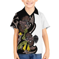 New Zealand Valentines Day Family Matching Long Sleeve Bodycon Dress and Hawaiian Shirt Piwakawaka Lovers Maori Koru Tattoo LT14 Son's Shirt Black - Polynesian Pride