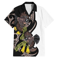 New Zealand Valentines Day Family Matching Mermaid Dress and Hawaiian Shirt Piwakawaka Lovers Maori Koru Tattoo LT14 Dad's Shirt - Short Sleeve Black - Polynesian Pride