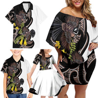 New Zealand Valentines Day Family Matching Off Shoulder Short Dress and Hawaiian Shirt Piwakawaka Lovers Maori Koru Tattoo - Polynesian Pride