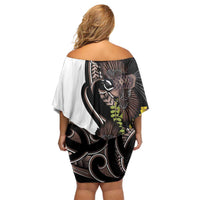 New Zealand Valentines Day Off Shoulder Short Dress Piwakawaka Lovers Maori Koru Tattoo - Polynesian Pride