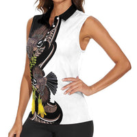 New Zealand Valentines Day Women Sleeveless Polo Shirt Piwakawaka Lovers Maori Koru Tattoo - Polynesian Pride