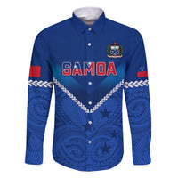 Samoa Rugby Family Matching Short Sleeve Bodycon Dress and Hawaiian Shirt 2023 Go Manu Samoa LT14 Dad's Shirt - Long Sleeve Blue - Polynesian Pride