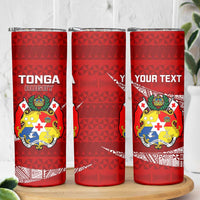 Personalised Tonga Rugby Skinny Tumbler Ikale Tahi Tongan Ngatu Pattern