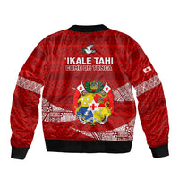 Tonga Rugby Sleeve Zip Bomber Jacket 2023 Ikale Tahi Tongan Ngatu Pattern LT14 - Polynesian Pride
