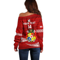 Custom Tonga Rugby Off Shoulder Sweater 2023 Ikale Tahi Tongan Ngatu Pattern LT14 - Polynesian Pride