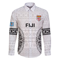 Custom Fiji Rugby Family Matching Long Sleeve Bodycon Dress and Hawaiian Shirt 2023 Go Champions World Cup Fijian Tapa Pattern LT14 Dad's Shirt - Long Sleeve White - Polynesian Pride