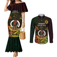 Personalised Vanuatu Family Day Couples Matching Mermaid Dress and Long Sleeve Button Shirt Happy 26 December Vanuatuan Pig Tusk LT14 Black - Polynesian Pride