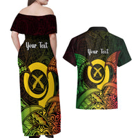 Personalised Vanuatu Family Day Couples Matching Off Shoulder Maxi Dress and Hawaiian Shirt Happy 26 December Vanuatuan Pig Tusk LT14 - Polynesian Pride