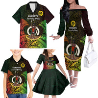 Personalised Vanuatu Family Day Family Matching Off Shoulder Long Sleeve Dress and Hawaiian Shirt Happy 26 December Vanuatuan Pig Tusk LT14 - Polynesian Pride