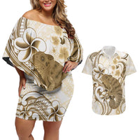 Brown And White Hawaii Chameleon Couples Matching Off Shoulder Short Dress and Hawaiian Shirt Plumeria Polynesian Tribal Art LT14 Brown - Polynesian Pride