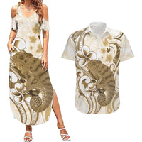 Brown And White Hawaii Chameleon Couples Matching Summer Maxi Dress and Hawaiian Shirt Plumeria Polynesian Tribal Art LT14 Brown - Polynesian Pride