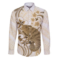 Brown And White Hawaii Chameleon Family Matching Off Shoulder Maxi Dress and Hawaiian Shirt Plumeria Polynesian Tribal Art