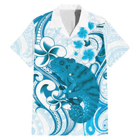 Cyan And White Hawaii Chameleon Family Matching Mermaid Dress and Hawaiian Shirt Plumeria Polynesian Tribal Art LT14 Dad's Shirt - Short Sleeve Cyan - Polynesian Pride