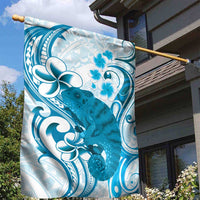 Cyan And White Hawaii Chameleon Garden Flag Plumeria Polynesian Tribal Art