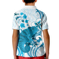 Cyan And White Hawaii Chameleon Kid Polo Shirt Plumeria Polynesian Tribal Art