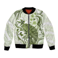 Green And White Hawaii Chameleon Bomber Jacket Plumeria Polynesian Tribal Art LT14 Unisex Lime Green - Polynesian Pride