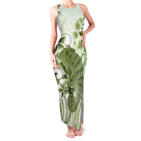 Green And White Hawaii Chameleon Family Matching Tank Maxi Dress and Hawaiian Shirt Plumeria Polynesian Tribal Art
