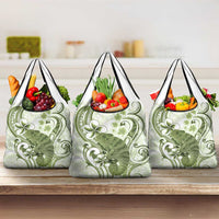 Green And White Hawaii Chameleon Grocery Bag Plumeria Polynesian Tribal Art
