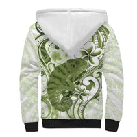 Green And White Hawaii Chameleon Sherpa Hoodie Plumeria Polynesian Tribal Art