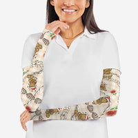 Beige Palaka Hawaii Mele Kalikimaka Arm Sleeves Ohia Lehua Shell Leis Funny Gingerbread Santa - Polynesian Pride