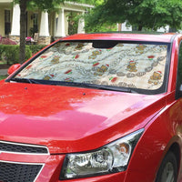 Beige Palaka Hawaii Mele Kalikimaka Auto Sun Shade Ohia Lehua Shell Leis Funny Gingerbread Santa - Polynesian Pride