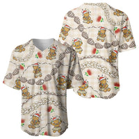 Beige Palaka Hawaii Mele Kalikimaka Baseball Jersey Ohia Lehua Shell Leis Funny Gingerbread Santa - Polynesian Pride