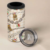 Beige Palaka Hawaii Mele Kalikimaka 4 in 1 Can Cooler Tumbler Ohia Lehua Shell Leis Funny Gingerbread Santa - Polynesian Pride