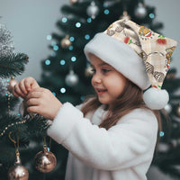 Beige Palaka Hawaii Mele Kalikimaka Christmas Santa Hat Ohia Lehua Shell Leis Funny Gingerbread Santa - Polynesian Pride