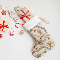 Beige Palaka Hawaii Mele Kalikimaka Christmas Stocking Ohia Lehua Shell Leis Funny Gingerbread Santa - Polynesian Pride