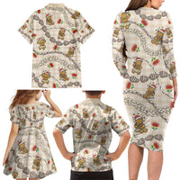 Beige Palaka Hawaii Mele Kalikimaka Family Matching Long Sleeve Bodycon Dress and Hawaiian Shirt Ohia Lehua Shell Leis Funny Gingerbread Santa LT14 - Polynesian Pride
