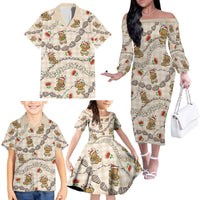 Beige Palaka Hawaii Mele Kalikimaka Family Matching Off The Shoulder Long Sleeve Dress and Hawaiian Shirt Ohia Lehua Shell Leis Funny Gingerbread Santa LT14 - Polynesian Pride