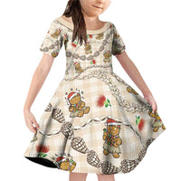 Beige Palaka Hawaii Mele Kalikimaka Family Matching Off Shoulder Short Dress and Hawaiian Shirt Ohia Lehua Shell Leis Funny Gingerbread Santa LT14 Daughter's Dress Beige - Polynesian Pride