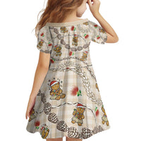 Beige Palaka Hawaii Mele Kalikimaka Family Matching Off Shoulder Short Dress and Hawaiian Shirt Ohia Lehua Shell Leis Funny Gingerbread Santa LT14 - Polynesian Pride