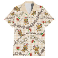Beige Palaka Hawaii Mele Kalikimaka Family Matching Off Shoulder Short Dress and Hawaiian Shirt Ohia Lehua Shell Leis Funny Gingerbread Santa LT14 Dad's Shirt - Short Sleeve Beige - Polynesian Pride