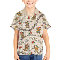 Beige Palaka Hawaii Mele Kalikimaka Family Matching Off Shoulder Short Dress and Hawaiian Shirt Ohia Lehua Shell Leis Funny Gingerbread Santa LT14 - Polynesian Pride