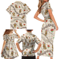 Beige Palaka Hawaii Mele Kalikimaka Family Matching Short Sleeve Bodycon Dress and Hawaiian Shirt Ohia Lehua Shell Leis Funny Gingerbread Santa LT14 - Polynesian Pride