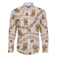 Beige Palaka Hawaii Mele Kalikimaka Family Matching Short Sleeve Bodycon Dress and Hawaiian Shirt Ohia Lehua Shell Leis Funny Gingerbread Santa LT14 Dad's Shirt - Long Sleeve Beige - Polynesian Pride