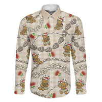 Beige Palaka Hawaii Mele Kalikimaka Family Matching Summer Maxi Dress and Hawaiian Shirt Ohia Lehua Shell Leis Funny Gingerbread Santa LT14 Dad's Shirt - Long Sleeve Beige - Polynesian Pride