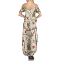 Beige Palaka Hawaii Mele Kalikimaka Family Matching Summer Maxi Dress and Hawaiian Shirt Ohia Lehua Shell Leis Funny Gingerbread Santa LT14 - Polynesian Pride