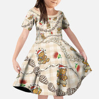 Beige Palaka Hawaii Mele Kalikimaka Family Matching Tank Maxi Dress and Hawaiian Shirt Ohia Lehua Shell Leis Funny Gingerbread Santa LT14 Daughter's Dress Beige - Polynesian Pride