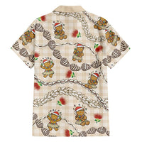 Beige Palaka Hawaii Mele Kalikimaka Family Matching Tank Maxi Dress and Hawaiian Shirt Ohia Lehua Shell Leis Funny Gingerbread Santa LT14 - Polynesian Pride