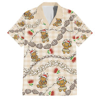 Beige Palaka Hawaii Mele Kalikimaka Hawaiian Shirt Ohia Lehua Shell Leis Funny Gingerbread Santa - Polynesian Pride