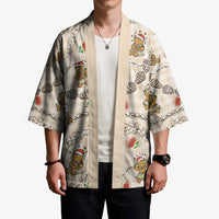 Beige Palaka Hawaii Mele Kalikimaka Kimono Ohia Lehua Shell Leis Funny Gingerbread Santa - Polynesian Pride