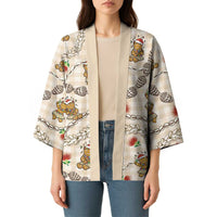 Beige Palaka Hawaii Mele Kalikimaka Kimono Ohia Lehua Shell Leis Funny Gingerbread Santa - Polynesian Pride