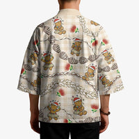 Beige Palaka Hawaii Mele Kalikimaka Kimono Ohia Lehua Shell Leis Funny Gingerbread Santa - Polynesian Pride
