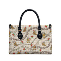 Beige Palaka Hawaii Mele Kalikimaka Leather Bag Ohia Lehua Shell Leis Funny Gingerbread Santa - Polynesian Pride