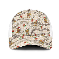 Beige Palaka Hawaii Mele Kalikimaka Mesh Trucker Cap Ohia Lehua Shell Leis Funny Gingerbread Santa - Polynesian Pride
