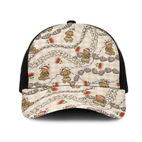 Beige Palaka Hawaii Mele Kalikimaka Mesh Trucker Cap Ohia Lehua Shell Leis Funny Gingerbread Santa - Polynesian Pride
